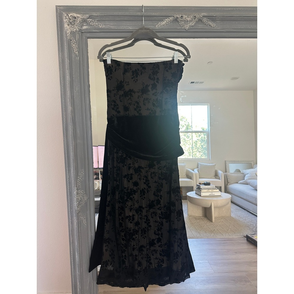 Cider Velvet Floral Lace Ruched Bandeau Maxi Mermaid Dress Gothic Fairy Grunge M - Picture 6 of 11